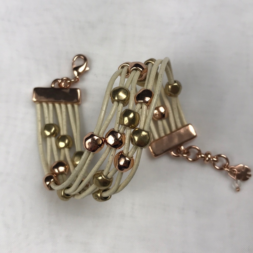 Lucky Brand Gold Tone Beaded White Cord Bracelet